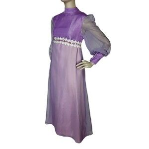 VTG 60s Renaissance Velvet Chiffon Empire Waist Bishop Sleeve Edwardian Dress